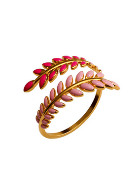 时尚不锈钢彩色树叶滴油开口戒指小众轻奢叶子指环手饰品