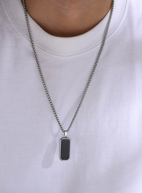 男士简约黑色滴油不锈钢吊坠