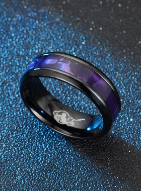 紫色贴片黑钛钢戒指欧美