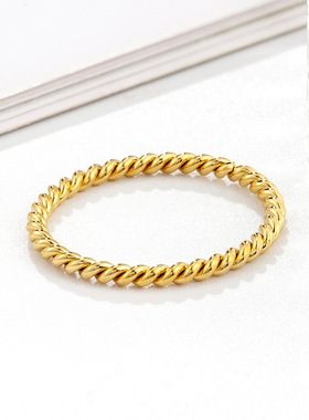 螺旋编制麻花戒指环不锈钢饰品