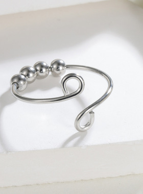 跨境新款旋转指环万向轮戒指女士男士焦虑指环可调节薄珠戒指