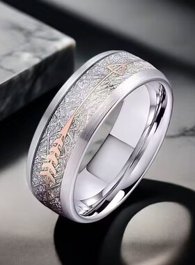 时尚潮款钛钢戒指男 雾凇蚕丝纹戒指 个性箭头嘻哈百搭不锈钢戒指
