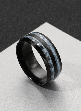 碳纤维双线不锈钢戒指多色黑底