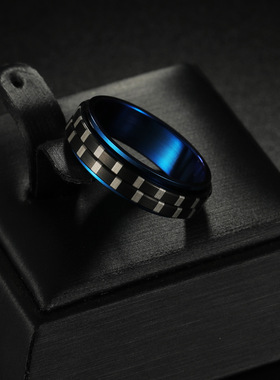 2024TEMU希音亚马逊新品饰品欧美压可旋转钛钢戒指6mm电镀黑色