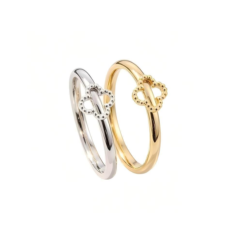 Non-fading, high-end light luxury temperament four-leaf clover hollow titanium steel ring for women 18K gold trendy versatile plain ring
