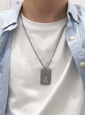 英文字母镂空军牌铭牌项链
