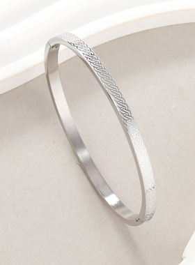 麻花绳索花纹钛钢手镯卡扣O型