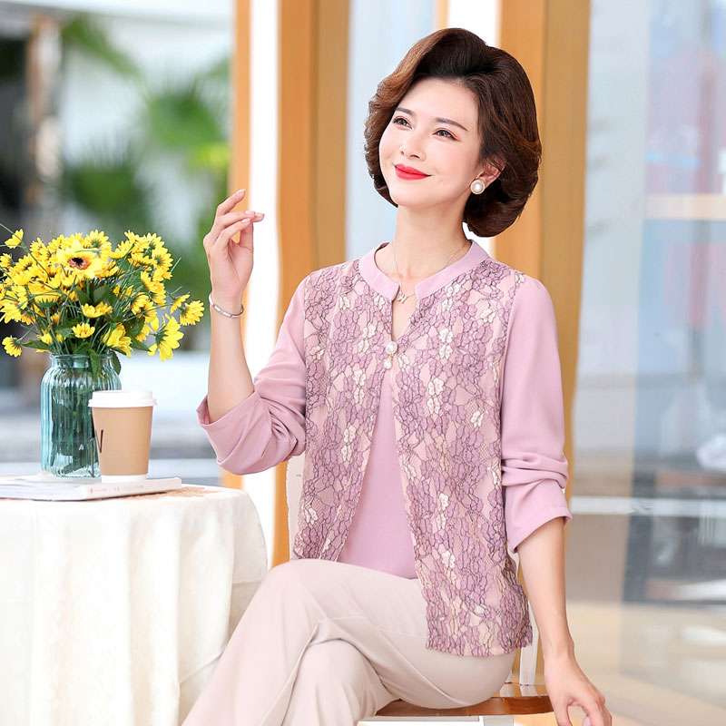 巴宝兹旗舰店中年女装秋装新款T恤上衣40-50岁中老年妈妈装春秋长袖气质打底衫3