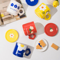 ins flower ceramic cup girls cute mark cup coffee cup breakfast cup gift Danish flower mug