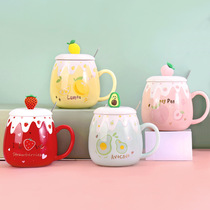 Water glass woman cute cartoon ceramic mug with lid spoon large capacity high face value mark cup home lovers cup girl