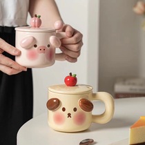 Cartoon Markcup With Cover Hand-painted Ceramic Cups Coffee Cups Small Crowdstudents Water Glasses Cute Cup Home Lovers Cup