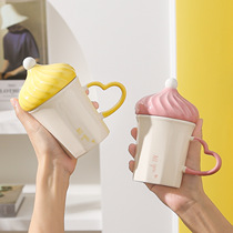 Creative ice cream Mark cup candy color ceramic cup with cover spoon male and female students drink water cup office coffee cup