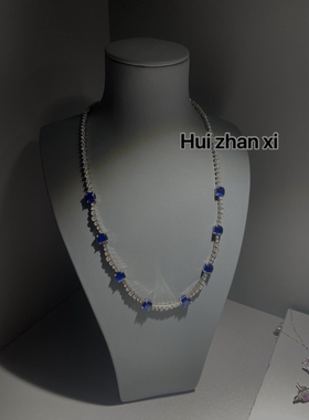 Hui zhanxi  培育蓝宝石满镶满钻项链锁骨链女款