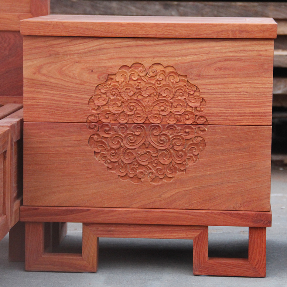 新中式苏梨实木家具大气缅甸花梨床头柜大果紫檀祥云婚庆大雕花床 - 图0