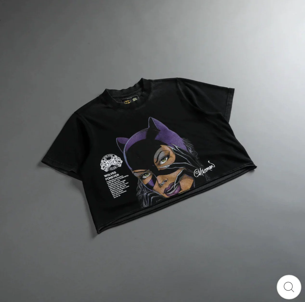 TT Wolves Limited DC Cat Woman Washing Make Old Cotton Short Short Sleeve Tee spot B40