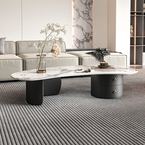 意式岩板茶几异形抽屉轻奢简约现代客厅家用创意不规则小户型茶桌 - 图1