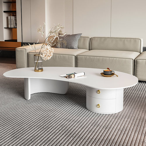 意式岩板茶几异形抽屉轻奢简约现代客厅家用创意不规则小户型茶桌 - 图2