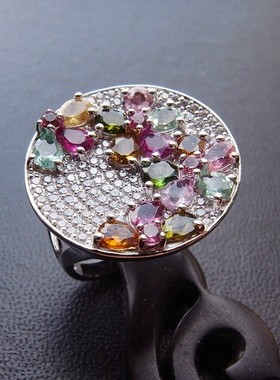 【寂寞五岁】春花烂漫 多彩碧玺镶银戒指