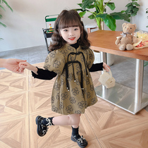 Girls dress with dress and autumn clothing suit 2023 new Yangqi female baby retro qipao Chinese wind autumn and two sets