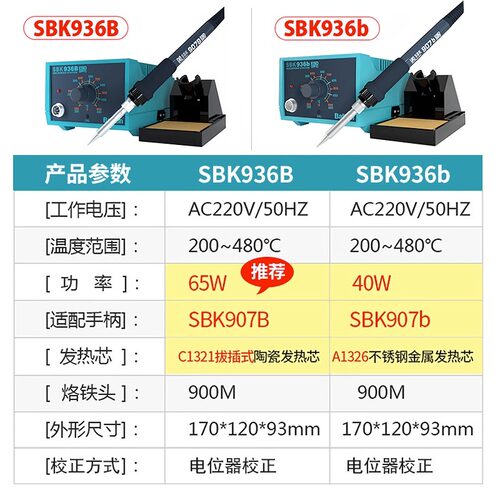 白光936焊台电烙铁SBK936b恒温可调40W家用维修焊台SBK936B 65W - 图2