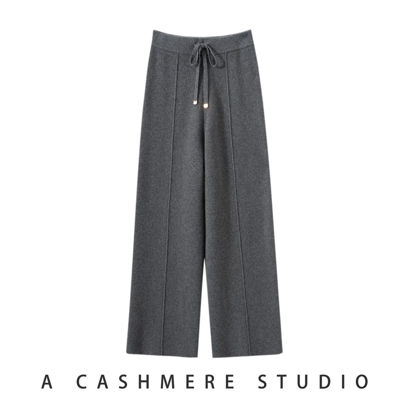 2025秋冬新款100%纯山羊绒裤子女加厚高腰抽绳宽松显瘦直筒拖地裤,淘宝优惠券,粉丝福利购,淘宝优惠卷