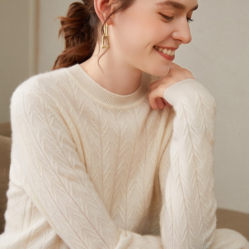 圆领羊绒衫女100%纯山羊绒毛衣秋冬新款高级感鹅黄色针织打底上衣,淘宝优惠券,粉丝福利购,淘宝优惠卷