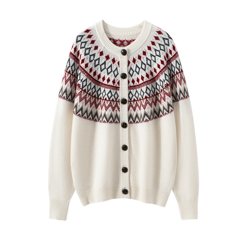 100%山羊绒衫女加厚圆领民族风系扣开衫新款秋冬保暖针织长袖上衣,淘宝优惠券,粉丝福利购,淘宝优惠卷