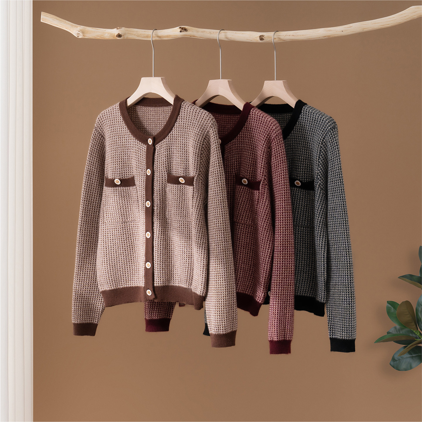 秋冬新款小香风开衫100%山羊绒衫女圆领针织开衫外套毛衣打底上衣,淘宝优惠券,粉丝福利购,淘宝优惠卷