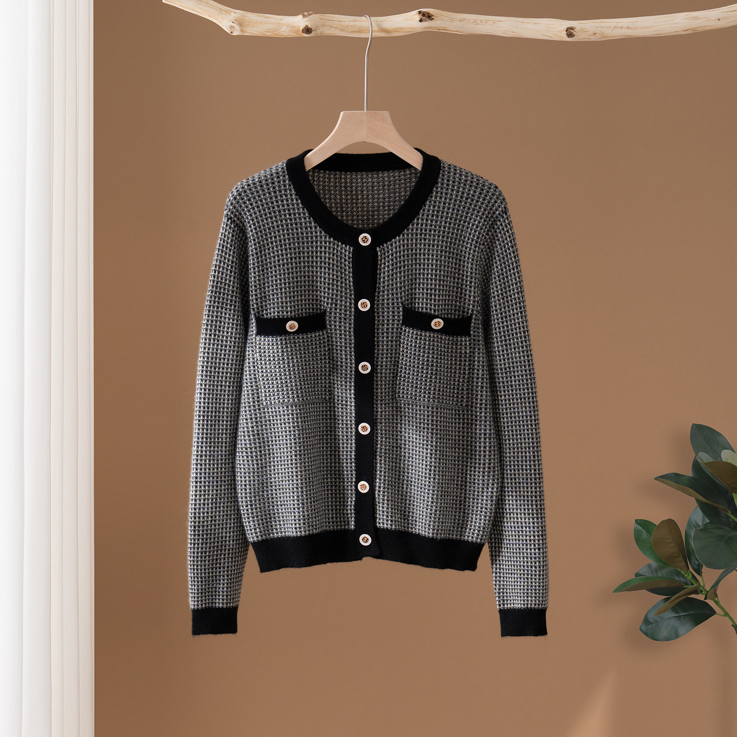 秋冬新款小香风开衫100%山羊绒衫女圆领针织开衫外套毛衣打底上衣,淘宝优惠券,粉丝福利购,淘宝优惠卷