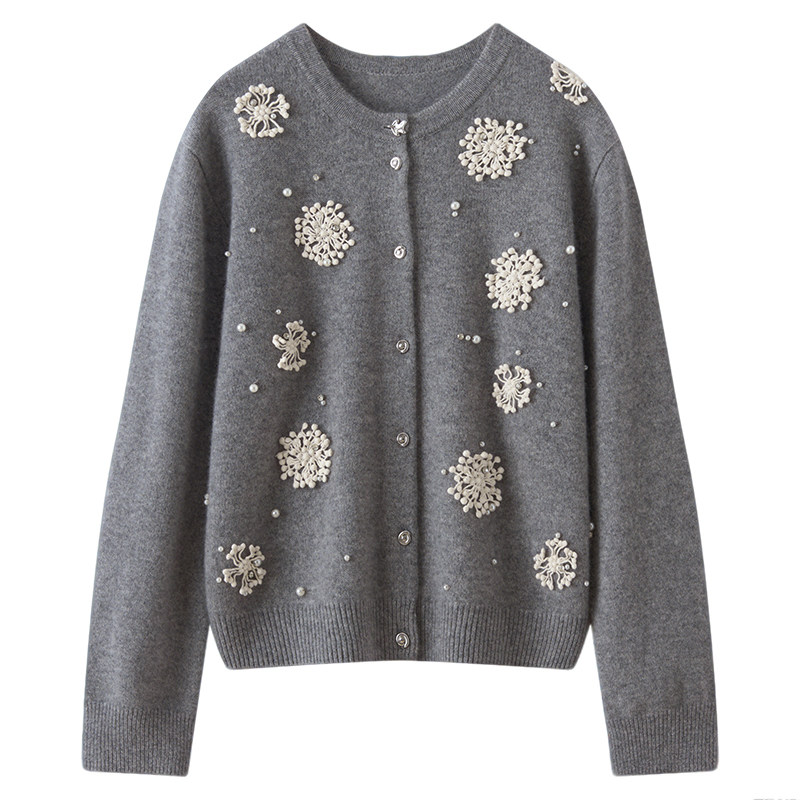 2025秋冬100%纯山羊绒衫女开衫加厚立体花朵针织毛衣外套保暖毛衫,淘宝优惠券,粉丝福利购,淘宝优惠卷