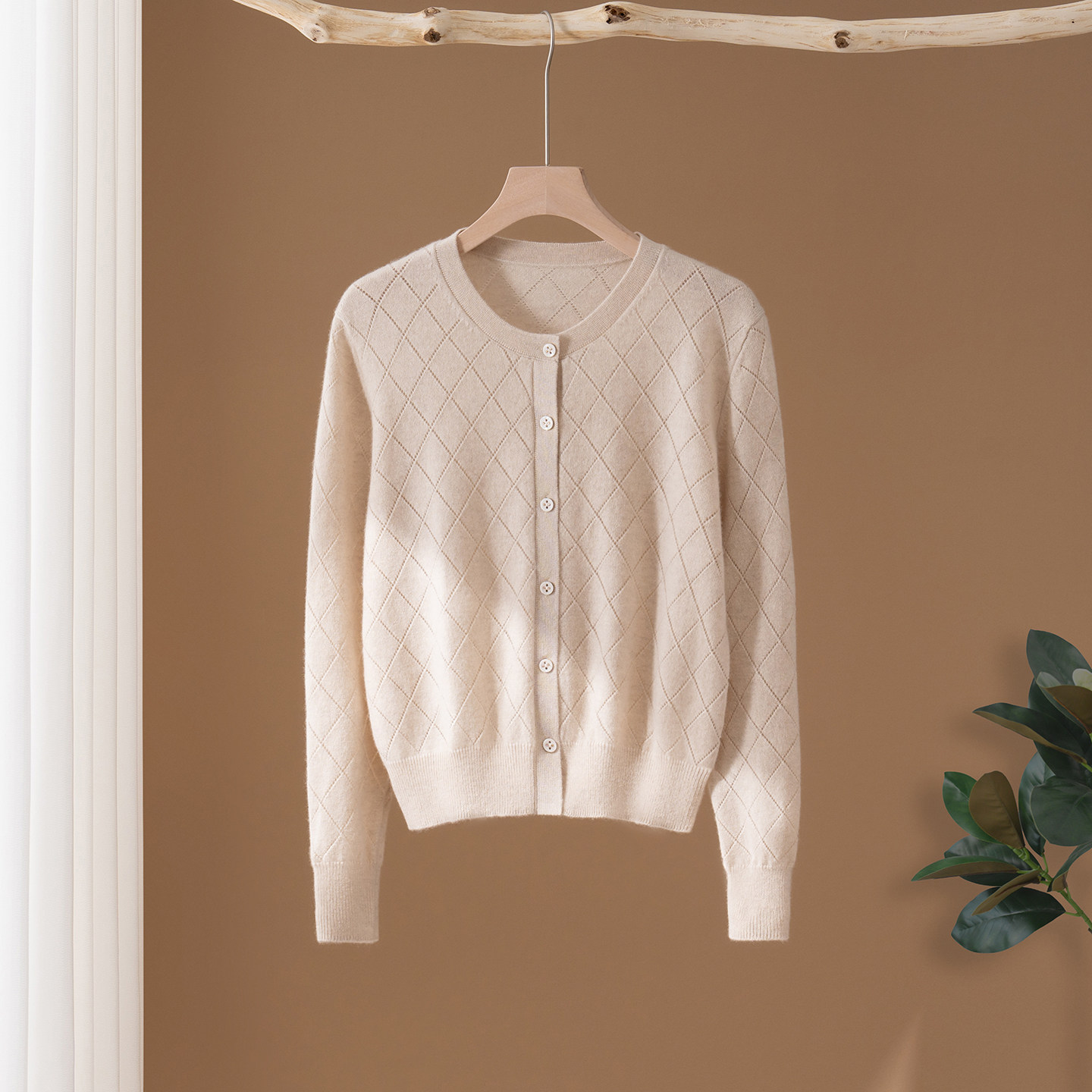 秋冬新款100%山羊绒衫女圆领针织开衫宽松毛衣打底衫百搭外套上衣,淘宝优惠券,粉丝福利购,淘宝优惠卷