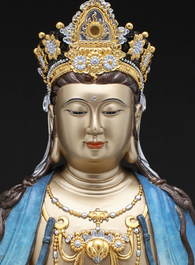 铜彩铜文殊菩萨普贤菩萨供奉佛像摆件家用寺庙华严三圣神像坐像