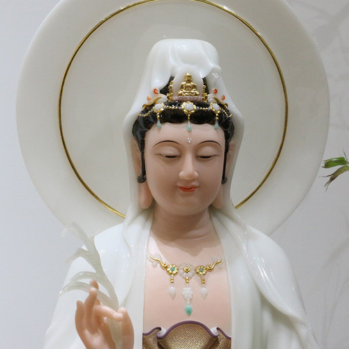 天然雕刻汉白玉淡彩西方三圣阿弥陀佛观音菩萨大势至菩萨供奉佛像 - 图1