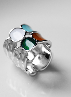 梭家女925银文艺彩色戒指