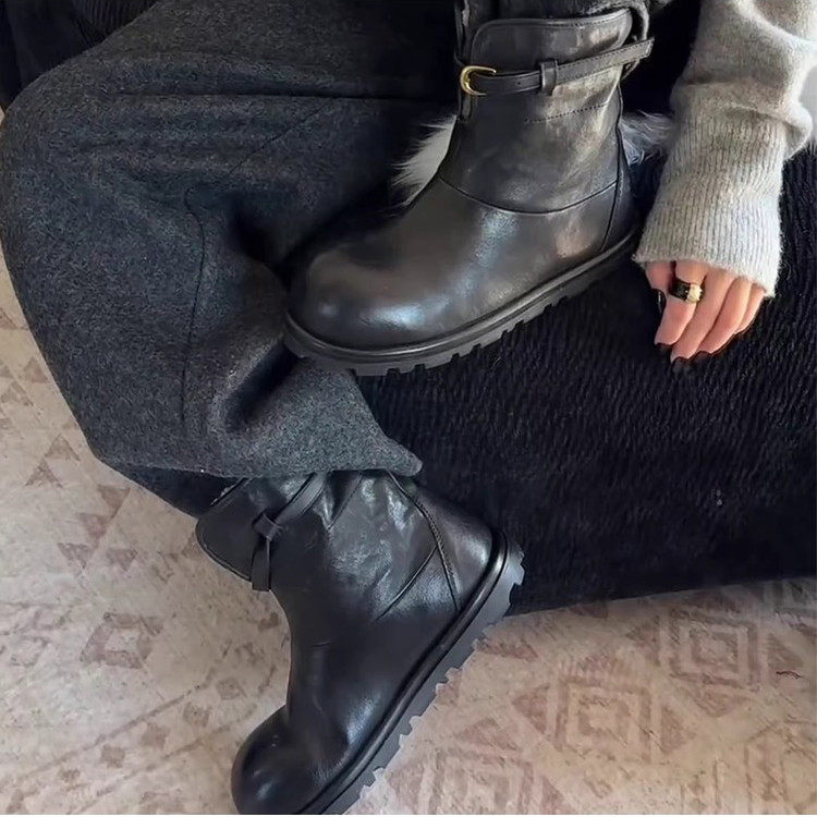 羊皮版~韩版厚底3cm加绒雪地靴女2025冬季短靴保暖显瘦皮带扣棉靴,淘宝优惠券,粉丝福利购,淘宝优惠卷