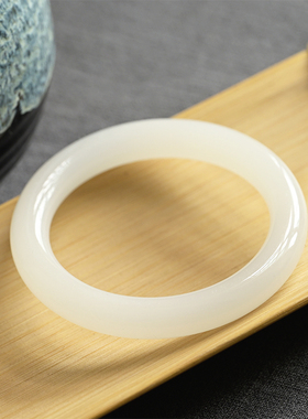 白玉手镯和田玉羊脂白圆条金丝玉镯子简约奶白色复古玉镯礼物女饰