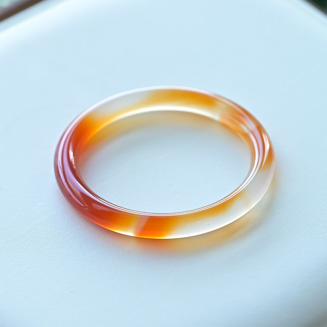 Natural agate bracelet classic round bar orange jewelry