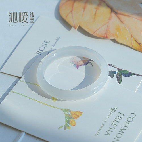 天然白玛瑙手镯轻奢白月光玉髓镯子冰种荔枝冻复古细条水晶镯女饰 - 图2
