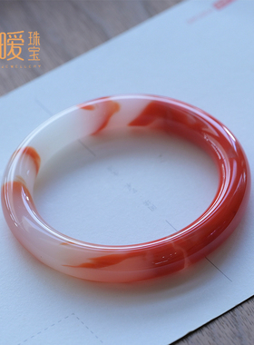 半山半水飘花手镯红色锦鲤琉璃镯子复古风圆条汉服配饰酷似鸡血石