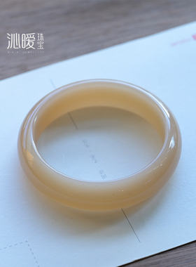 藕粉手镯复古风宽版琉璃镯子汉服配饰品女款奶茶色玉镯酷似和田玉