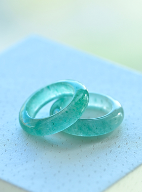 原矿天然东陵玉指环无优化冰飘花