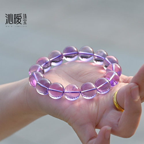 oozedim/沁暧紫水晶手链大珠子浅紫色天然紫水晶生日礼物手串女款 - 图0