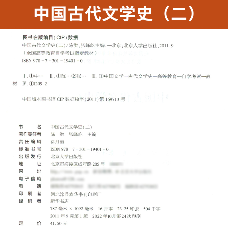 自学考试教材 0539汉语言专升本的书籍 00539中国古代文学史二2陈洪北大版2024年成人成教成考自考专科套本大专升本科函授高等教育 - 图2