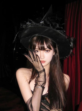 万圣节cos服装扮性感黑色女巫帽