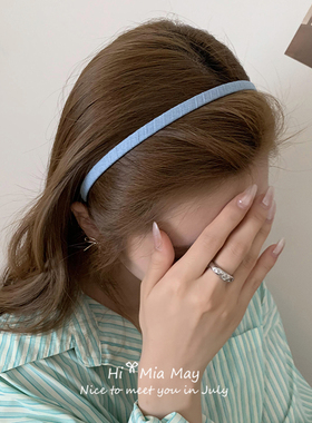 韩国进口复古简约纯色布艺窄边基础蓝色发箍发卡女百搭高颅顶头箍