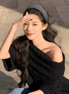 易梦玲同款针织宽边发箍女秋冬新款灰色韩系高颅顶运动发带式头箍