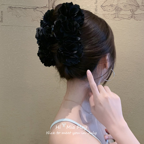 明艳动人~易梦玲同款红色高级感立体玫瑰花绝美抓夹发夹鲨鱼夹女 - 图1