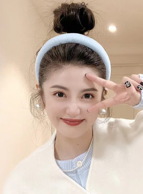 蓝色高颅顶发箍女2026新款宽边