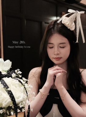 许愿日~新款白色蝴蝶结甜美生日帽发夹出片拍照氛围感道具头饰女