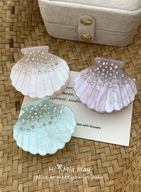 韩系夏天中号清新绿色海洋贝壳发抓珍珠点钻少女发量少发夹抓夹子